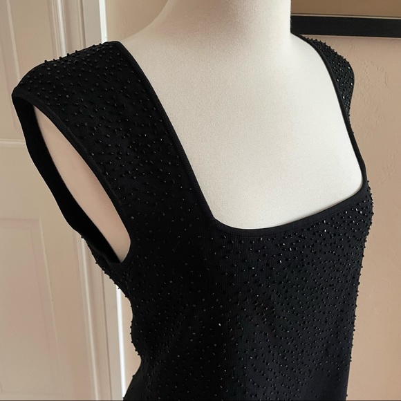 Evening black knit beaded square neck sparkly top - Picture 3 of 7